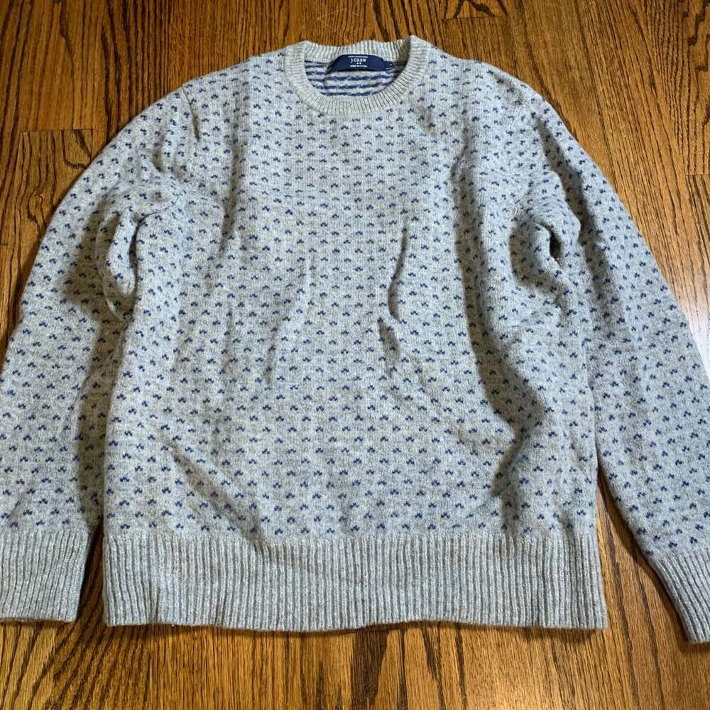 J.Crew Lambswool Crewneck Sweater Size L Gray Blue Birdseye Knit